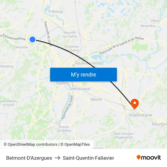Belmont-D'Azergues to Saint-Quentin-Fallavier map