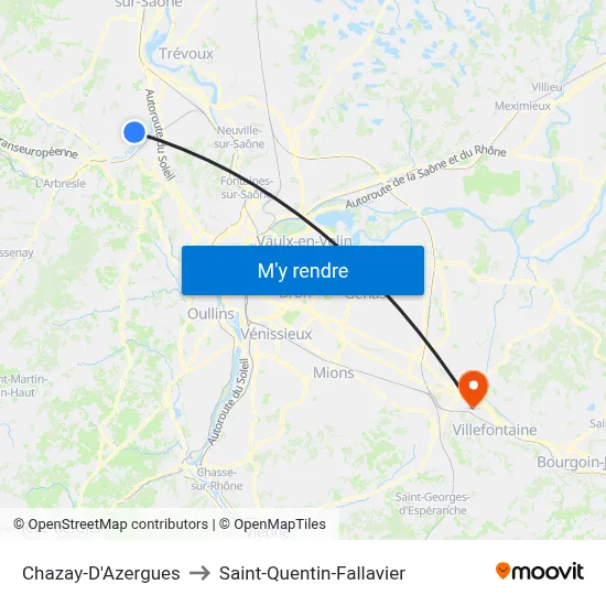 Chazay-D'Azergues to Saint-Quentin-Fallavier map