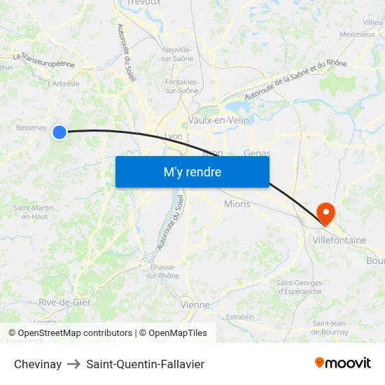 Chevinay to Saint-Quentin-Fallavier map