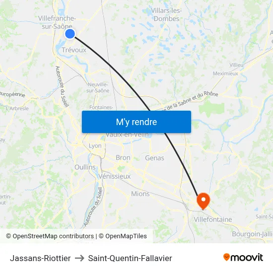Jassans-Riottier to Saint-Quentin-Fallavier map