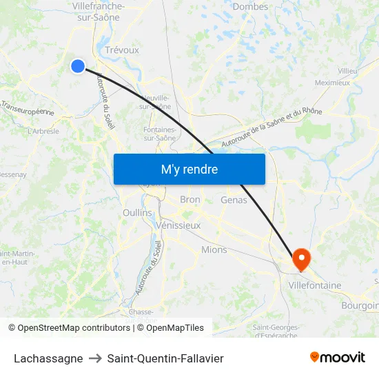 Lachassagne to Saint-Quentin-Fallavier map