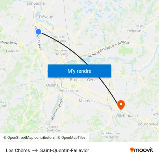 Les Chères to Saint-Quentin-Fallavier map