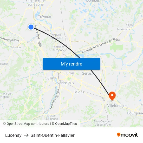 Lucenay to Saint-Quentin-Fallavier map