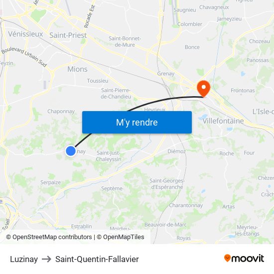 Luzinay to Saint-Quentin-Fallavier map