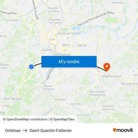 Orliénas to Saint-Quentin-Fallavier map