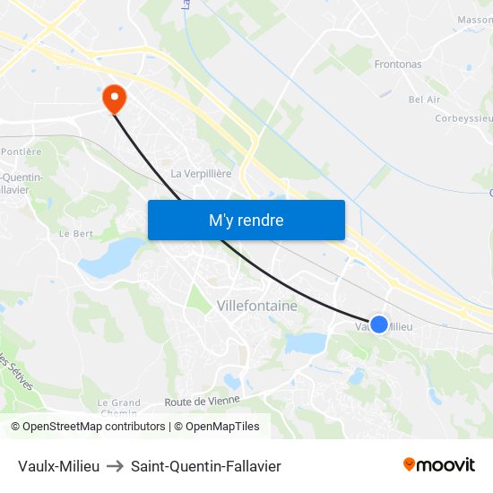 Vaulx-Milieu to Saint-Quentin-Fallavier map
