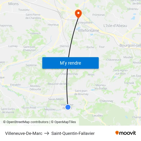 Villeneuve-De-Marc to Saint-Quentin-Fallavier map