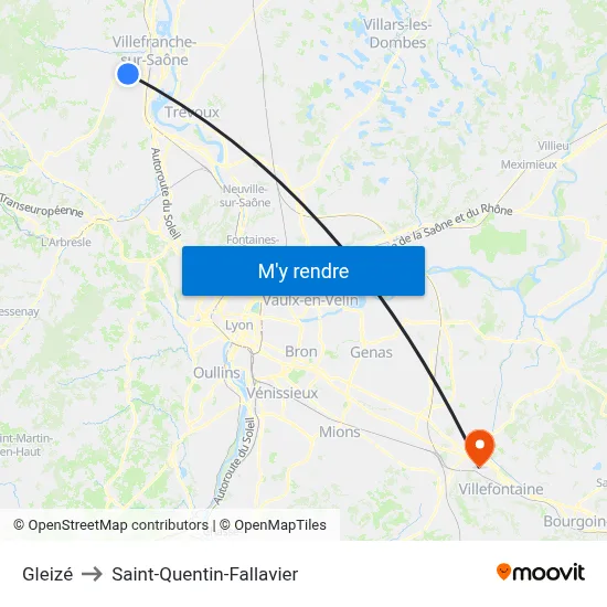 Gleizé to Saint-Quentin-Fallavier map