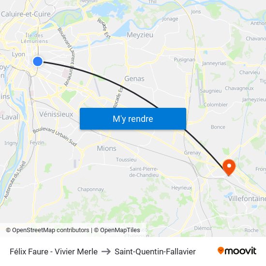 Félix Faure - Vivier Merle to Saint-Quentin-Fallavier map