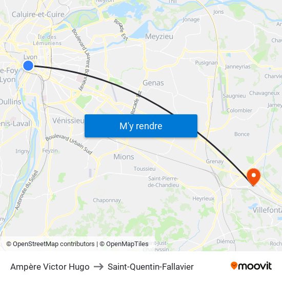 Ampère Victor Hugo to Saint-Quentin-Fallavier map