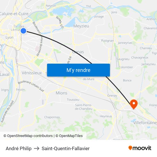 André Philip to Saint-Quentin-Fallavier map