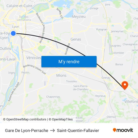 Gare De Lyon-Perrache to Saint-Quentin-Fallavier map