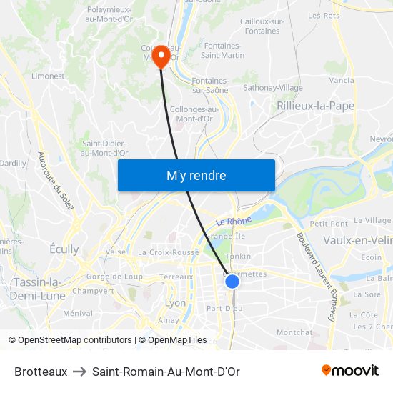 Brotteaux to Saint-Romain-Au-Mont-D'Or map