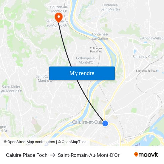 Caluire Place Foch to Saint-Romain-Au-Mont-D'Or map