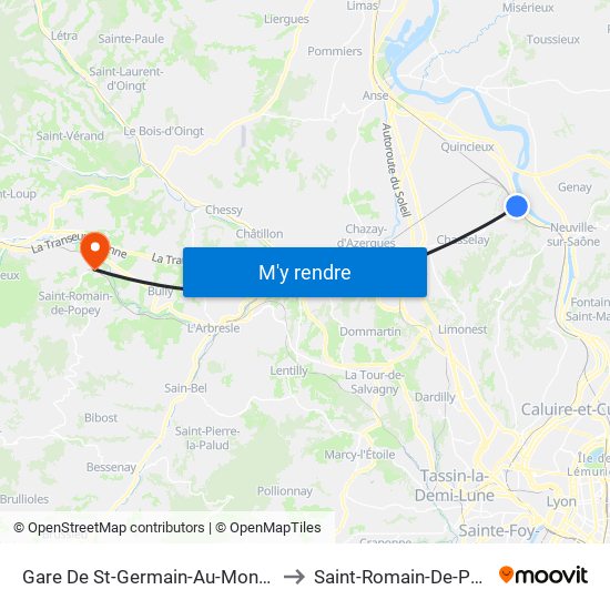 Gare De St-Germain-Au-Mont-D'Or to Saint-Romain-De-Popey map