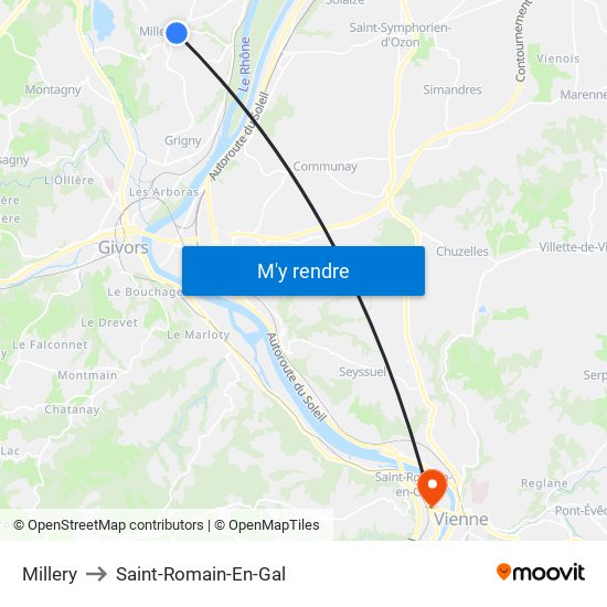 Millery to Saint-Romain-En-Gal map