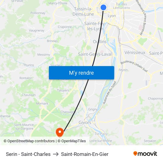 Serin - Saint-Charles to Saint-Romain-En-Gier map