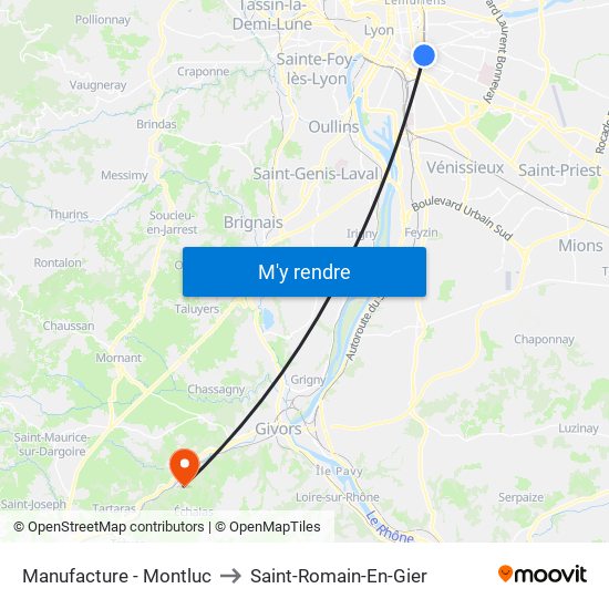 Manufacture - Montluc to Saint-Romain-En-Gier map