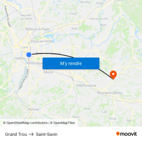 Grand Trou to Saint-Savin map