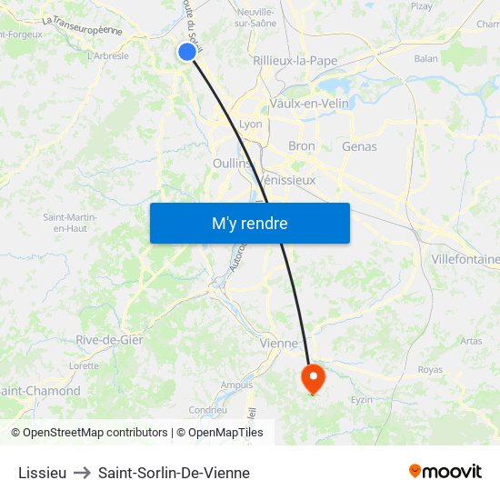 Lissieu to Saint-Sorlin-De-Vienne map