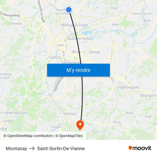 Montanay to Saint-Sorlin-De-Vienne map