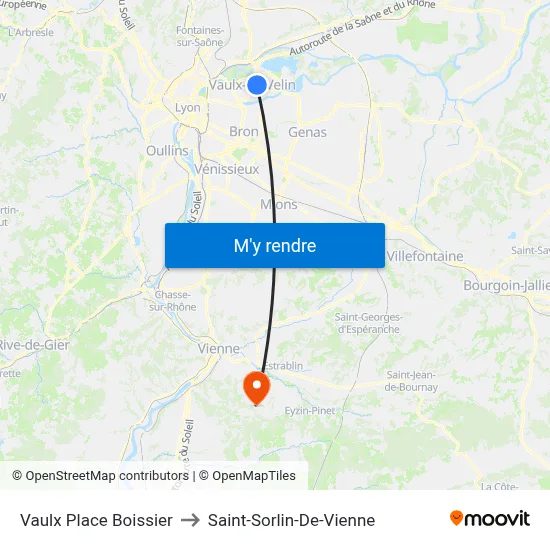 Vaulx Place Boissier to Saint-Sorlin-De-Vienne map