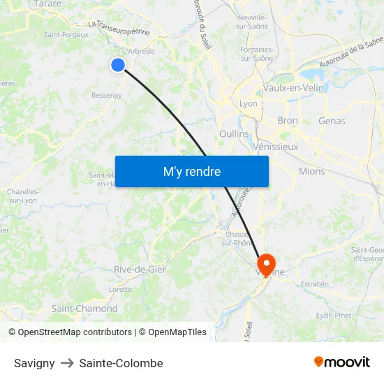Savigny to Sainte-Colombe map