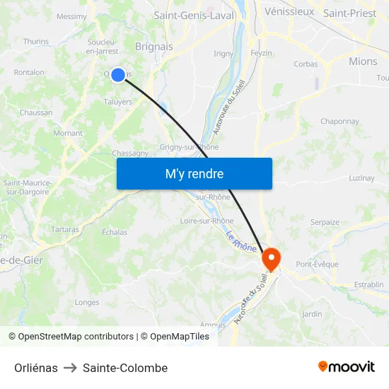 Orliénas to Sainte-Colombe map