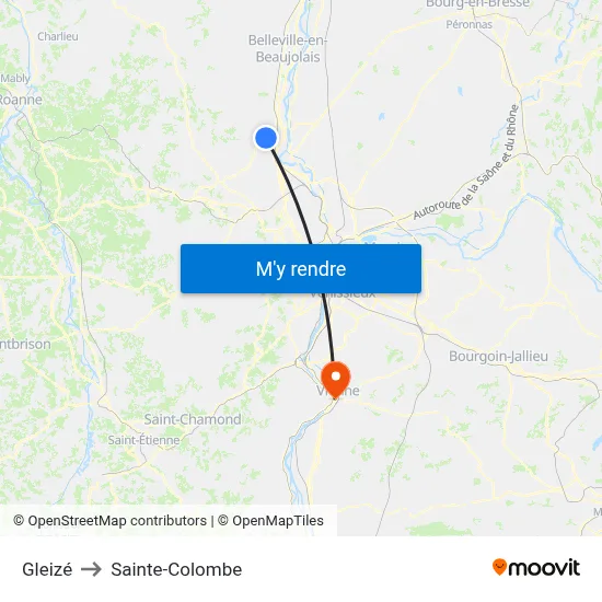 Gleizé to Sainte-Colombe map