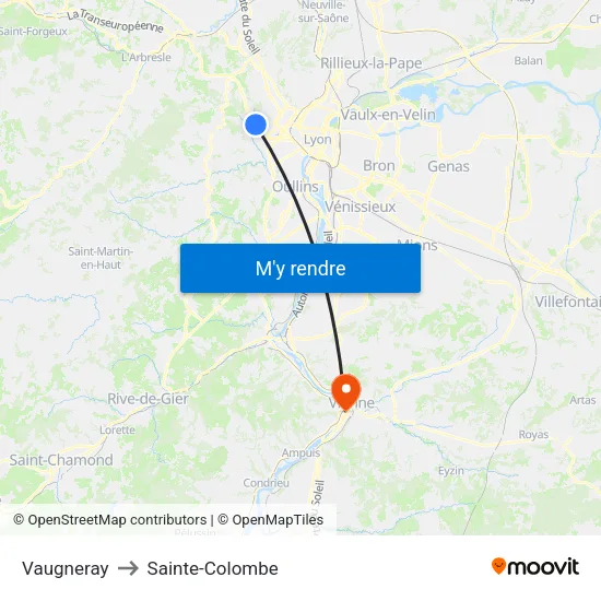 Vaugneray to Sainte-Colombe map