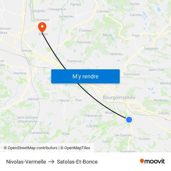 Nivolas-Vermelle to Satolas-Et-Bonce map