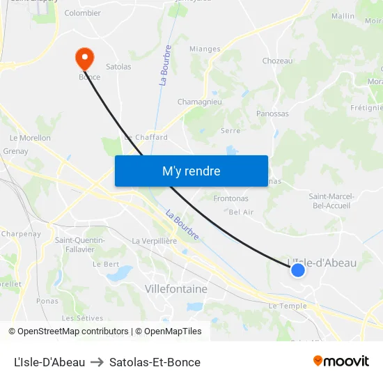 L'Isle-D'Abeau to Satolas-Et-Bonce map
