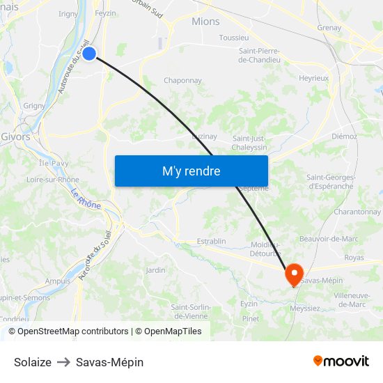 Solaize to Savas-Mépin map