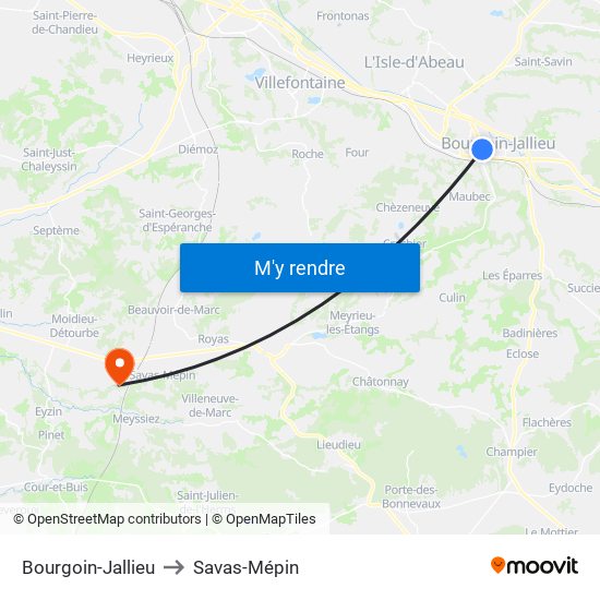 Bourgoin-Jallieu to Savas-Mépin map