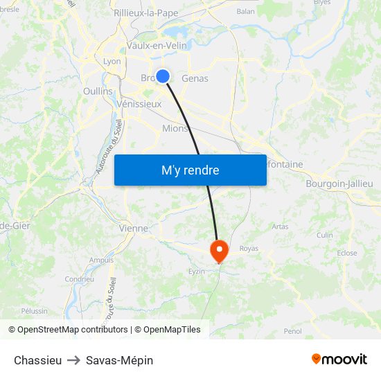 Chassieu to Savas-Mépin map