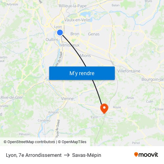 Lyon, 7e Arrondissement to Savas-Mépin map