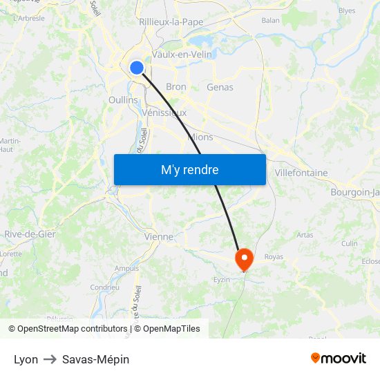 Lyon to Savas-Mépin map