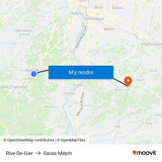 Rive-De-Gier to Savas-Mépin map