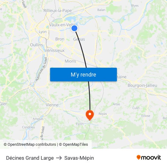 Décines Grand Large to Savas-Mépin map