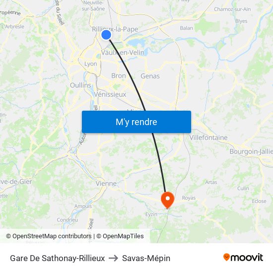 Gare De Sathonay-Rillieux to Savas-Mépin map