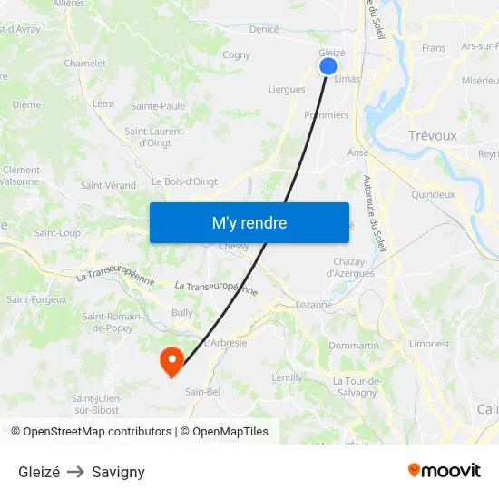 Gleizé to Savigny map