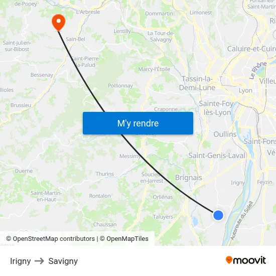 Irigny to Savigny map