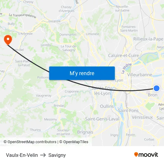 Vaulx-En-Velin to Savigny map