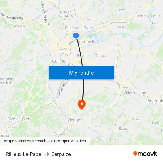 Rillieux-La-Pape to Serpaize map