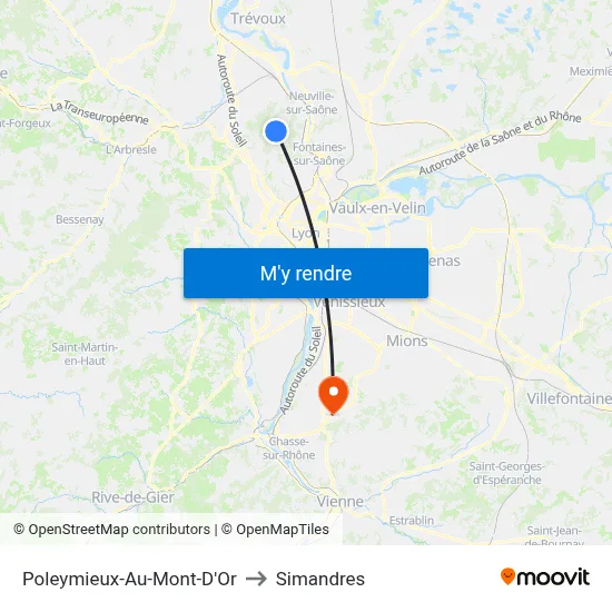 Poleymieux-Au-Mont-D'Or to Simandres map