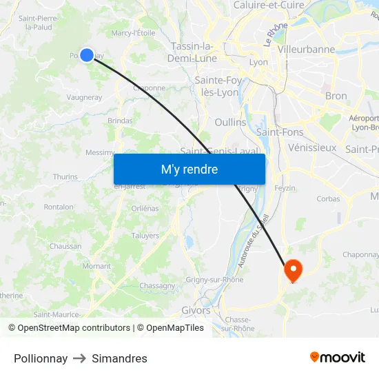 Pollionnay to Simandres map