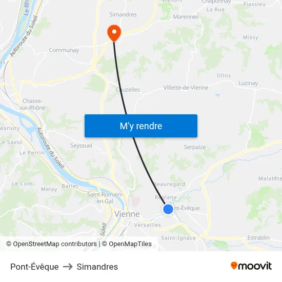 Pont-Évêque to Simandres map