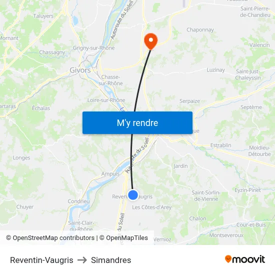 Reventin-Vaugris to Simandres map