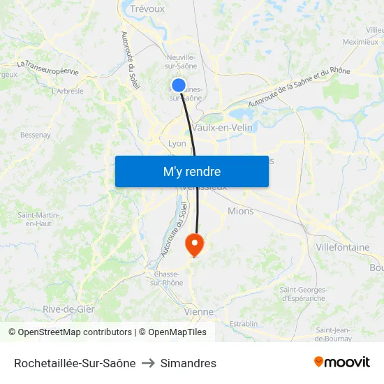 Rochetaillée-Sur-Saône to Simandres map