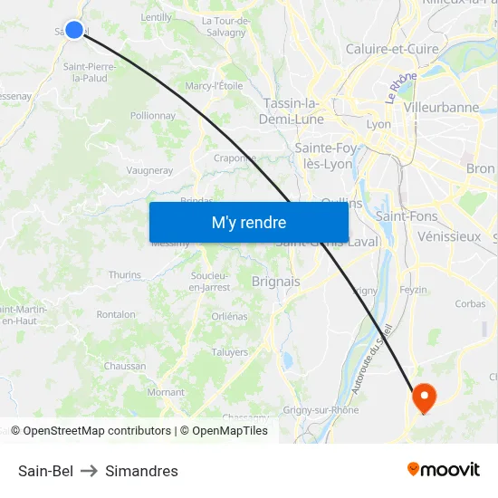 Sain-Bel to Simandres map